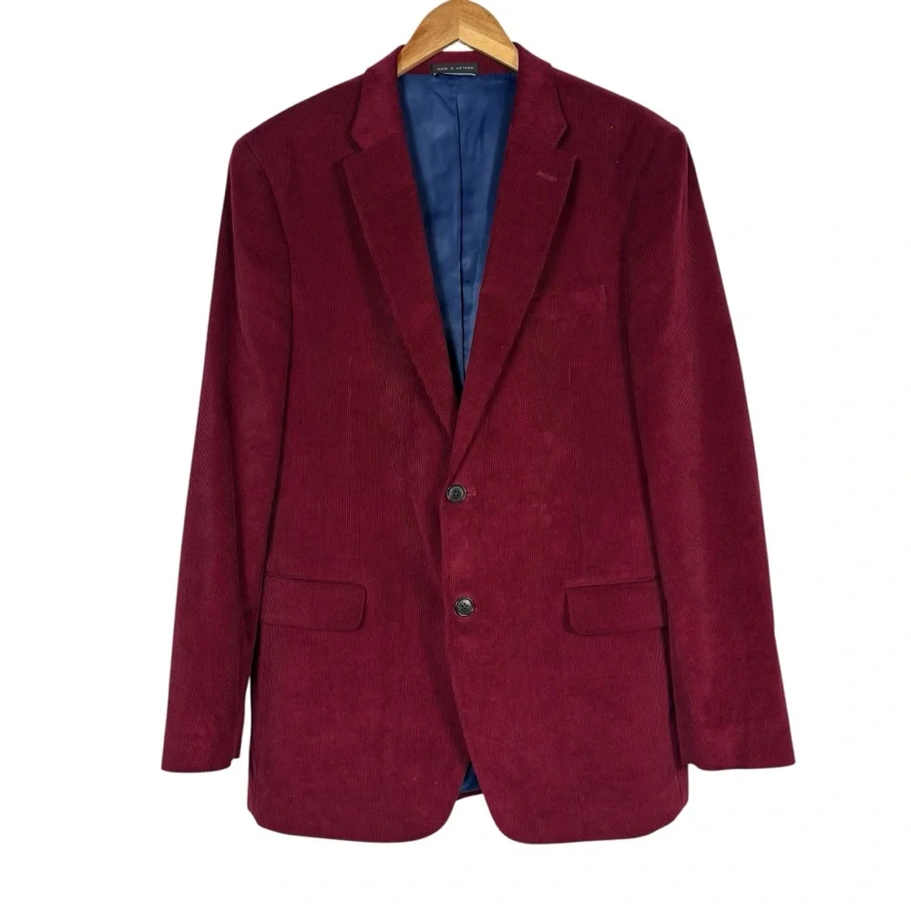 Tommy Hilfiger Sport Coat Mens Sz L42 Modern Fit Burgundy Corduroy Blazer Jacket